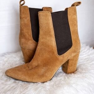 Steve Madden EDIT Tan Suede Subtle  Chelsea Ankle Boots Pointed Toe Block Heel 7